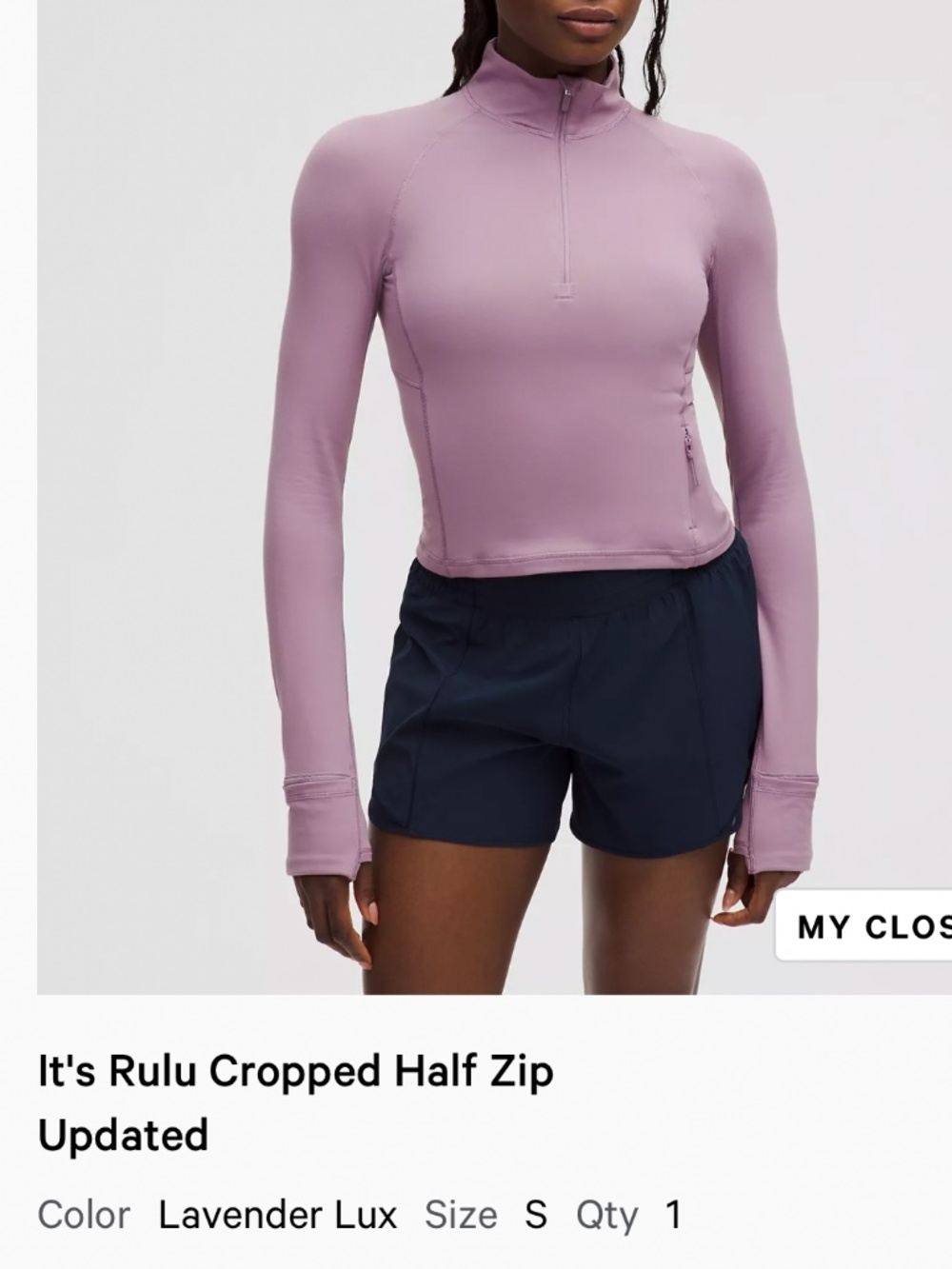 NWOT Lululemon Cropped Half Zip Small Lavender Lux